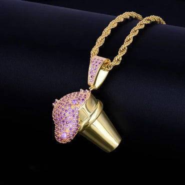 Men's Glossy Drip Cone Necklace | Premium Copper CZ Dessert Jewelry | "So Icy" Hip Hop Bling | Caratix - CaratixJewelry