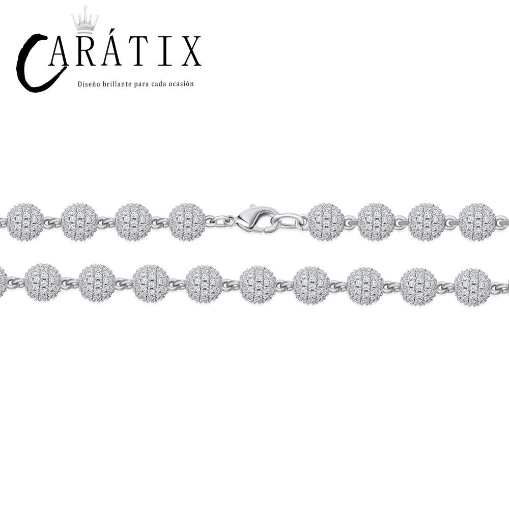 CARÁTIX 8mm Iced Out Beads Link Chain Necklace – CZ Hip Hop Bling Choker Jewelry for Men & Women | Rapper Gift