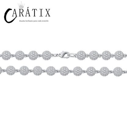 CARÁTIX 8mm Iced Out Beads Link Chain Necklace – CZ Hip Hop Bling Choker Jewelry for Men & Women | Rapper Gift