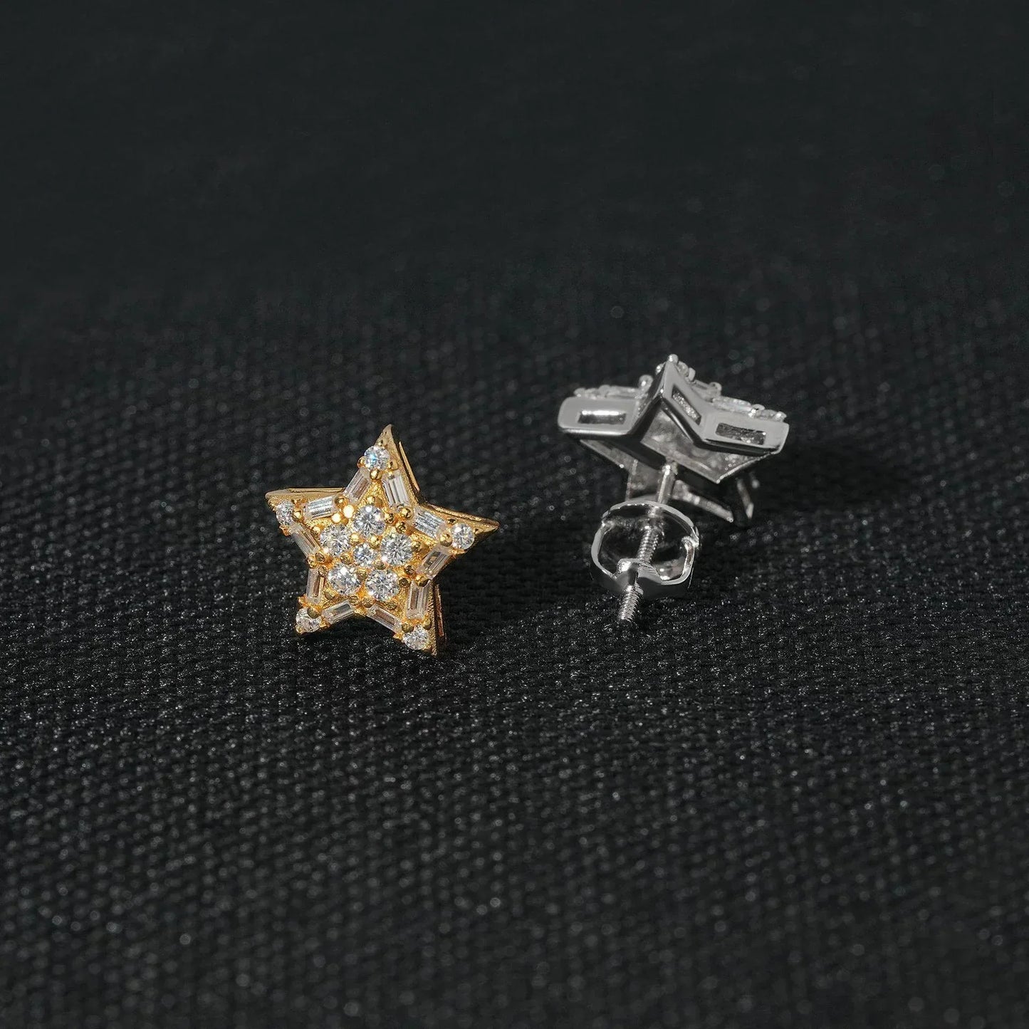 Creative Star Shape 925 Silver Moissanite Hip Hop Stud Earrings - CaratixJewelry