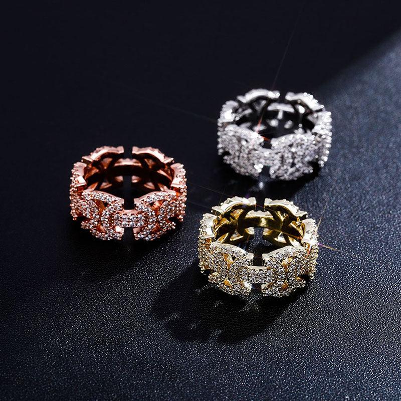 Men's Iced Out Hourglass Ring | Geometric Cut-out Hip Hop Band | Caratix