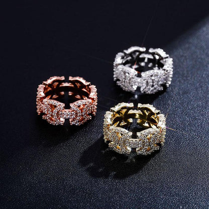 Men's Iced Out Hourglass Ring | Geometric Cut-out Hip Hop Band | Caratix