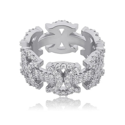 Men's Iced Out Hourglass Ring | Geometric Cut-out Hip Hop Band | Caratix