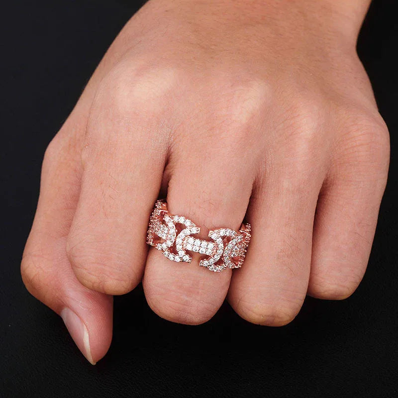 Men's Iced Out Hourglass Ring | Geometric Cut-out Hip Hop Band | Caratix