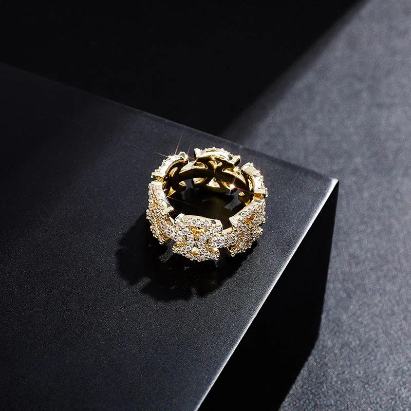 Men's Iced Out Hourglass Ring | Geometric Cut-out Hip Hop Band | Caratix