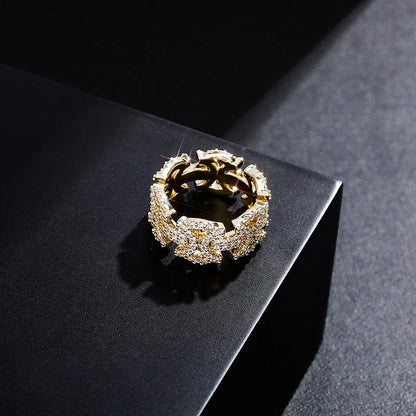 Men's Iced Out Hourglass Ring | Geometric Cut-out Hip Hop Band | Caratix