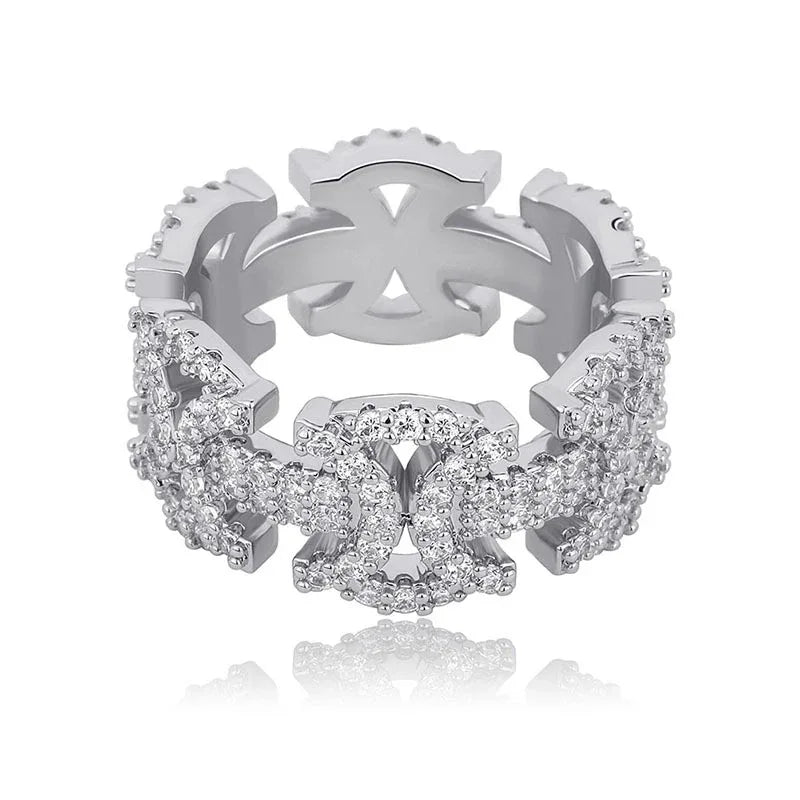 Men's Iced Out Hourglass Ring | Geometric Cut-out Hip Hop Band | Caratix
