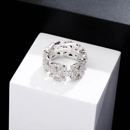 Men's Iced Out Hourglass Ring | Geometric Cut-out Hip Hop Band | Caratix