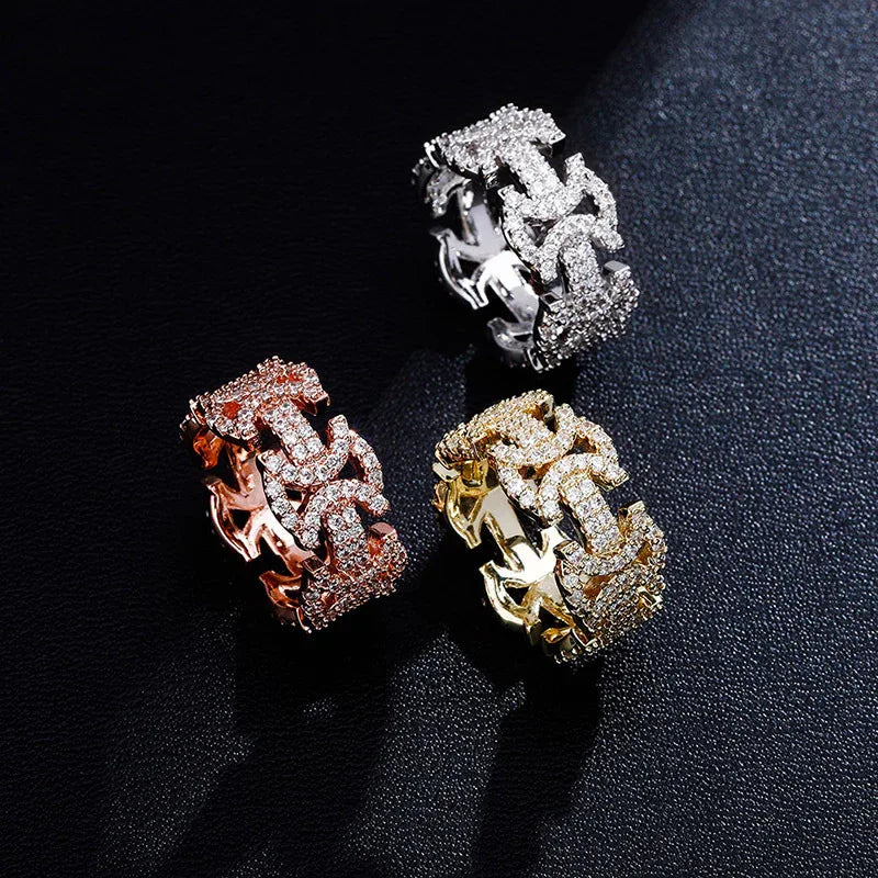 Men's Iced Out Hourglass Ring | Geometric Cut-out Hip Hop Band | Caratix