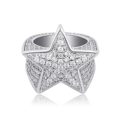 Men's Iced Out Star Ring | Full Pave Zirconia Pentagram Band | Caratix