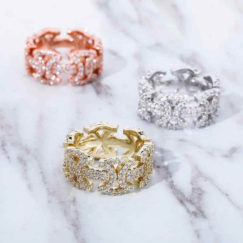 Men's Iced Out Hourglass Ring | Geometric Cut-out Hip Hop Band | Caratix