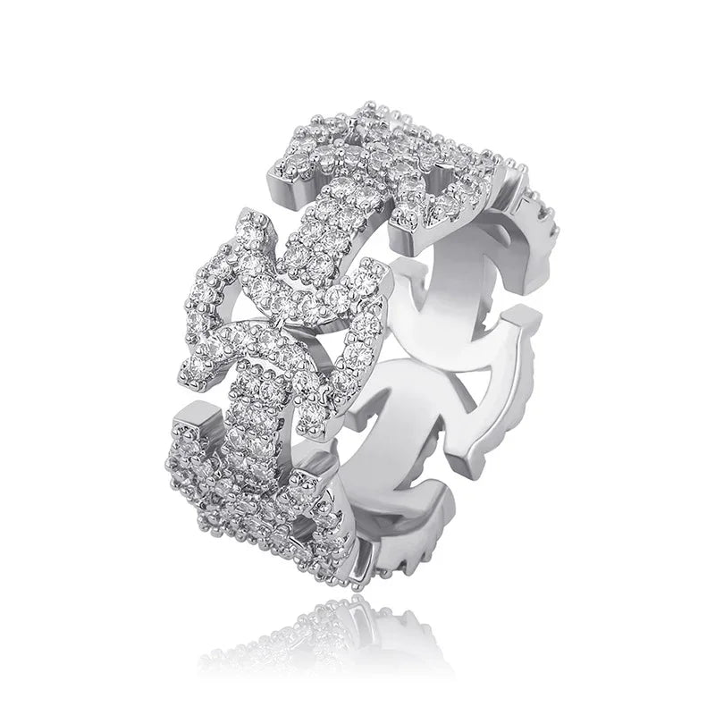 Men's Iced Out Hourglass Ring | Geometric Cut-out Hip Hop Band | Caratix