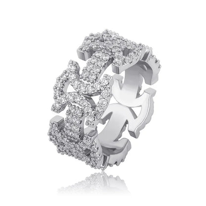 Men's Iced Out Hourglass Ring | Geometric Cut-out Hip Hop Band | Caratix