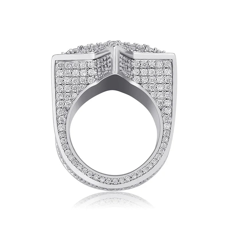 Men's Iced Out Star Ring | Full Pave Zirconia Pentagram Band | Caratix