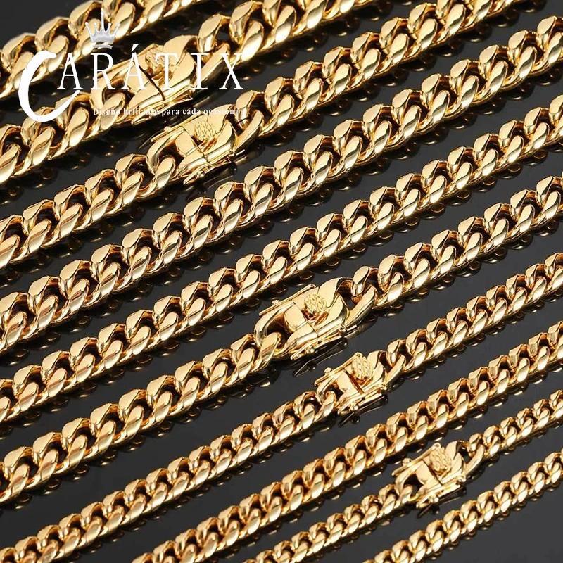 CARÁTIX - 6mm High Polished Golden Color 316L Stainless Steel Curb Cuban Link Chain Necklace Gift For Men Jewelry Valentine's Day Gift for Men & Girls & Boys Mothers' Day Gift #Springtok
