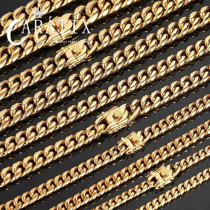 CARÁTIX - 6mm High Polished Golden Color 316L Stainless Steel Curb Cuban Link Chain Necklace Gift For Men Jewelry Valentine's Day Gift for Men & Girls & Boys Mothers' Day Gift #Springtok