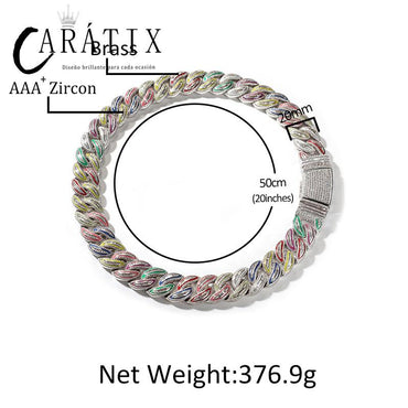 CARÁTIX 20mm Luminous Cuban Link Chain Necklace – Color CZ Iced Out Hip Hop Bling Jewelry for Men | Rapper Gift