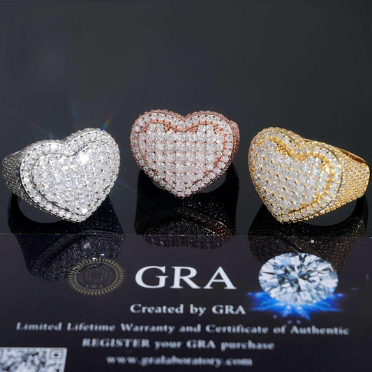 Princess-Cut Moissanite Heart Ring | S925 Silver Hip Hop Fashion Jewelry - CaratixJewelry