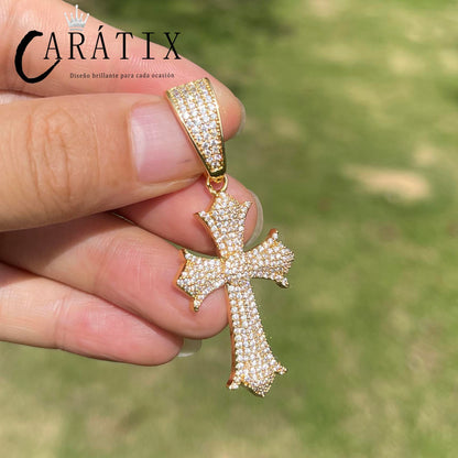 CARÁTIX Iced Out Cross Pendant Necklace – CZ Hip Hop Jewelry for Women & Men
