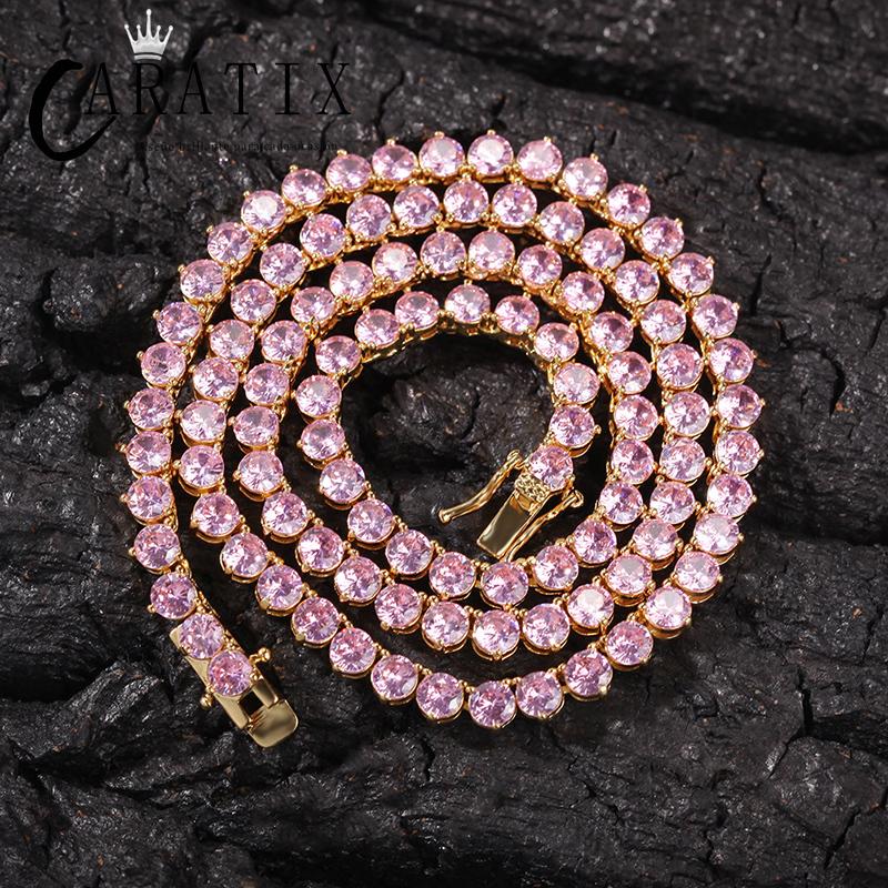 CARÁTIX - 4mm Three Claws Setting AAA Cubic Zirconia Hip Hop Bling Iced Out 1 Row CZ Tennis Chain Chokers Necklaces for Women Men Jewelry Valentine's Day Gift for Men & Girls & Boys Mothers' Day Gift #Springtok Cuban