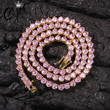 CARÁTIX - 4mm Three Claws Setting AAA Cubic Zirconia Hip Hop Bling Iced Out 1 Row CZ Tennis Chain Chokers Necklaces for Women Men Jewelry Valentine's Day Gift for Men & Girls & Boys Mothers' Day Gift #Springtok Cuban