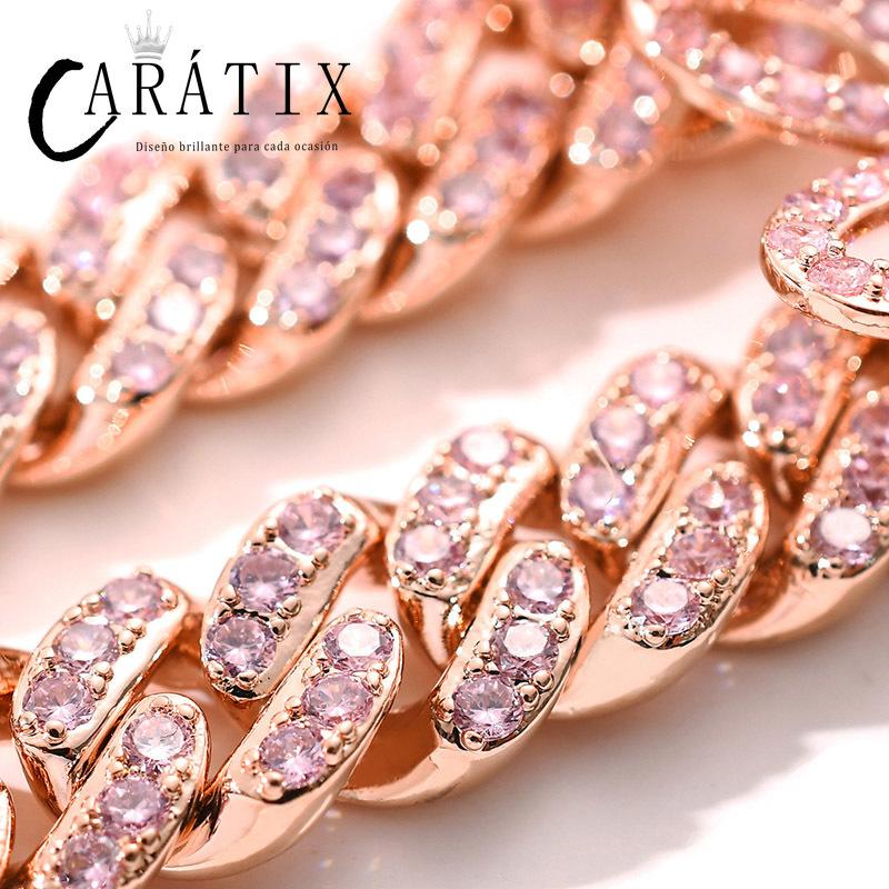 CARÁTIX All Pink Butterfly Cuban Chain | CZ Iced Out Miami Choker Necklace for Men & Women