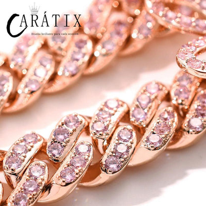 CARÁTIX All Pink Butterfly Cuban Chain | CZ Iced Out Miami Choker Necklace for Men & Women