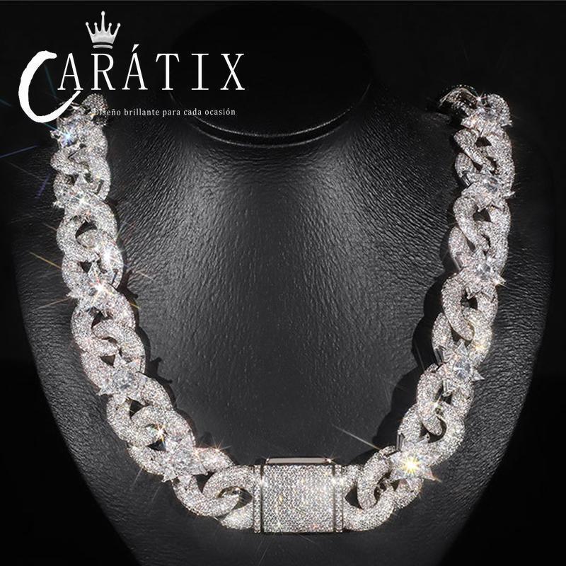 18mm Big Hip Hop CZ Stone Iced Out Flower Infinity Cuban Chain Necklace - CaratixJewelry