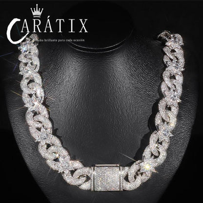 18mm Big Hip Hop CZ Stone Iced Out Flower Infinity Cuban Chain Necklace - CaratixJewelry