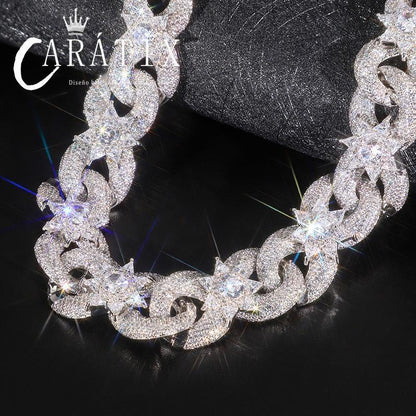 18mm Big Hip Hop CZ Stone Iced Out Flower Infinity Cuban Chain Necklace - CaratixJewelry