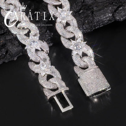 18mm Big Hip Hop CZ Stone Iced Out Flower Infinity Cuban Chain Necklace - CaratixJewelry