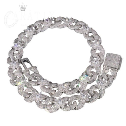 18mm Big Hip Hop CZ Stone Iced Out Flower Infinity Cuban Chain Necklace - CaratixJewelry