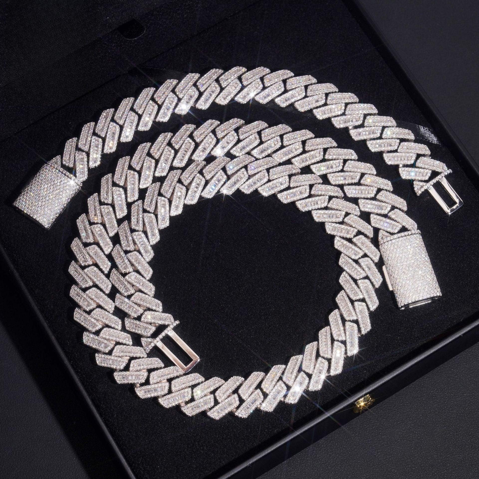 18mm Iced-Out Moissanite Cuban Link Chain – S925 Sterling Silver Hip Hop Streetwear Men’s Necklace - CaratixJewelry