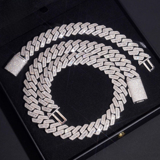 18mm Iced-Out Moissanite Cuban Link Chain – S925 Sterling Silver Hip Hop Streetwear Men’s Necklace - CaratixJewelry