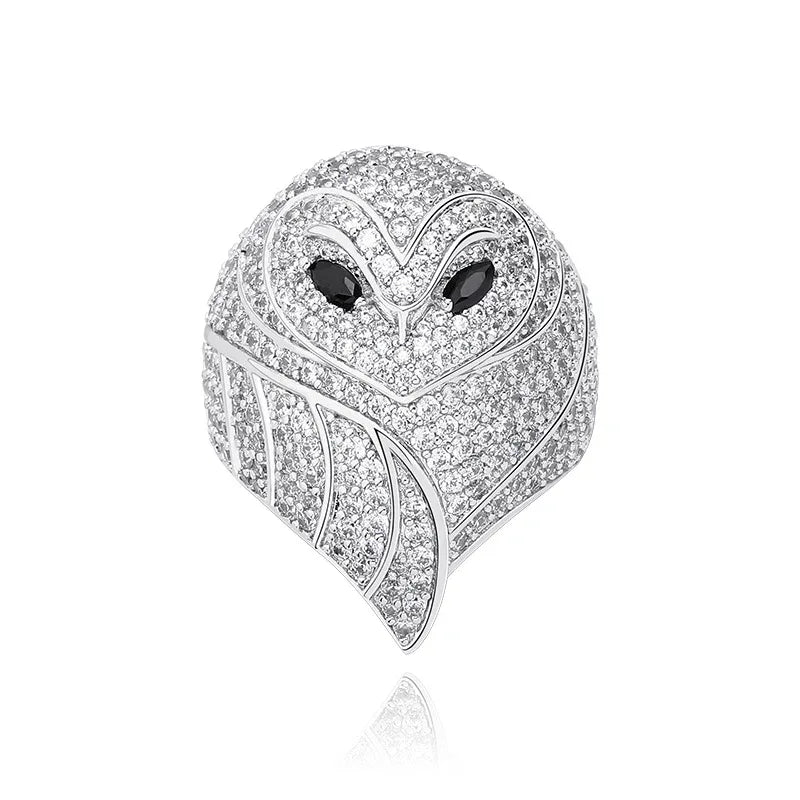 Men's Iced Out Owl Ring | 3D Sculpted Bird Motif Signet | Caratix