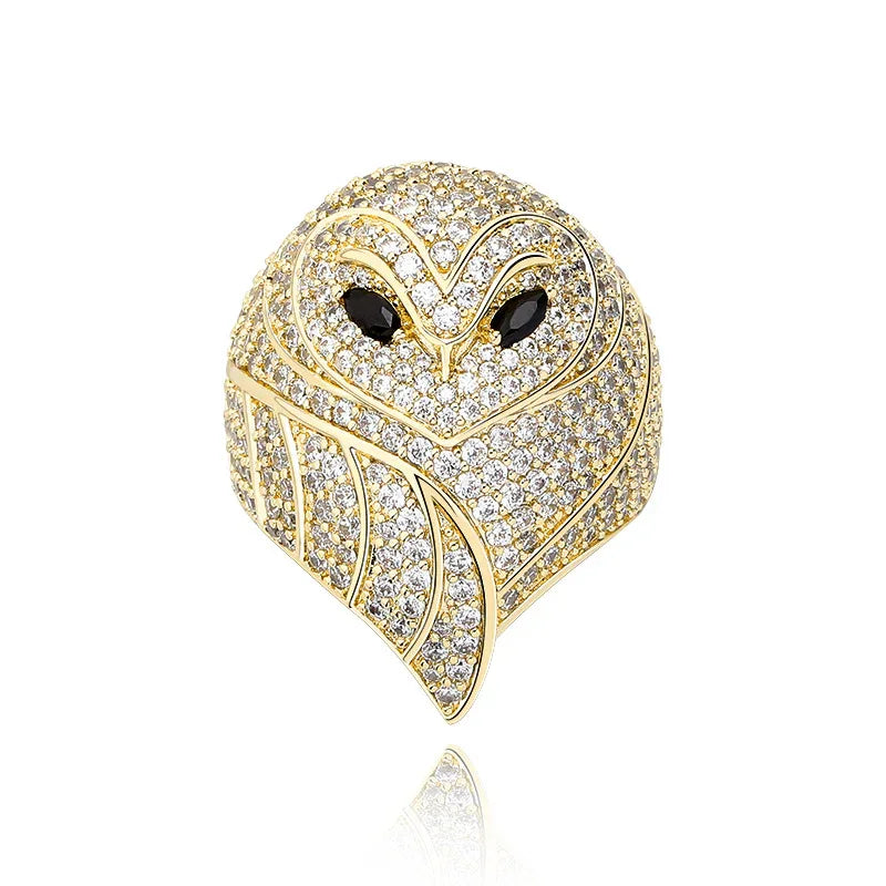 Men's Iced Out Owl Ring | 3D Sculpted Bird Motif Signet | Caratix