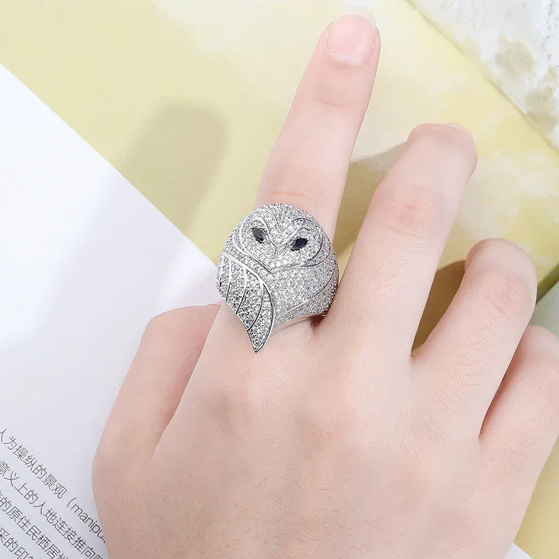 Men's Iced Out Owl Ring | 3D Sculpted Bird Motif Signet | Caratix