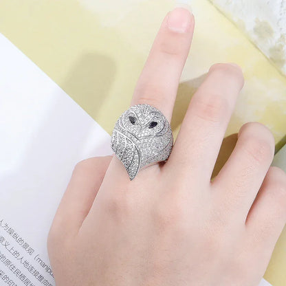 Men's Iced Out Owl Ring | 3D Sculpted Bird Motif Signet | Caratix