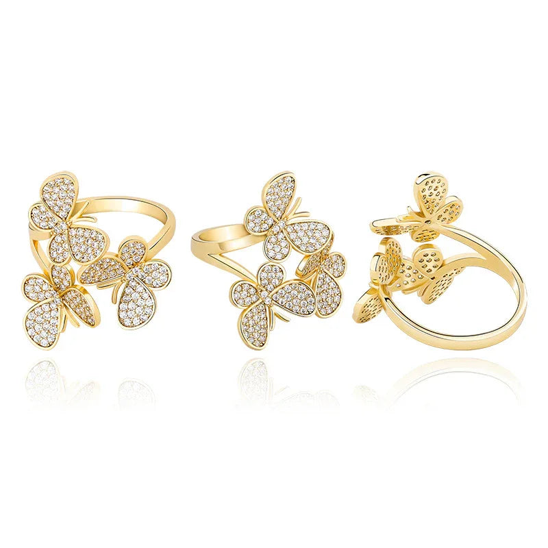 Triple Butterfly Adjustable Ring | Iced Out Micro-Pave Band | Caratix