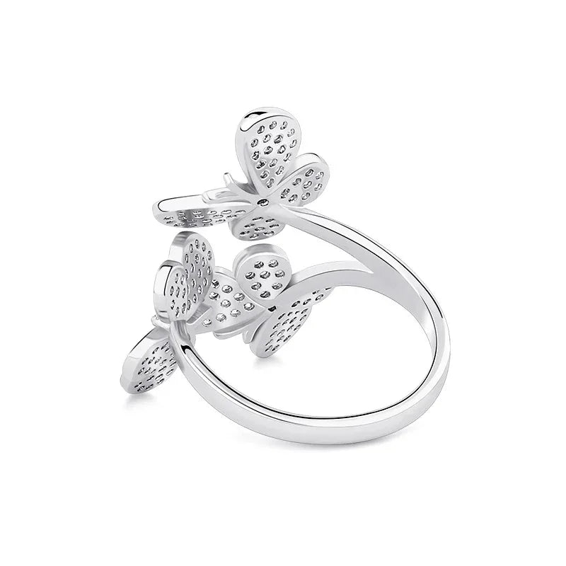 Triple Butterfly Adjustable Ring | Iced Out Micro-Pave Band | Caratix
