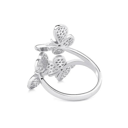 Triple Butterfly Adjustable Ring | Iced Out Micro-Pave Band | Caratix