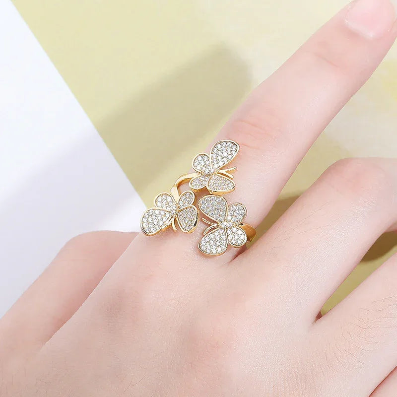 Triple Butterfly Adjustable Ring | Iced Out Micro-Pave Band | Caratix