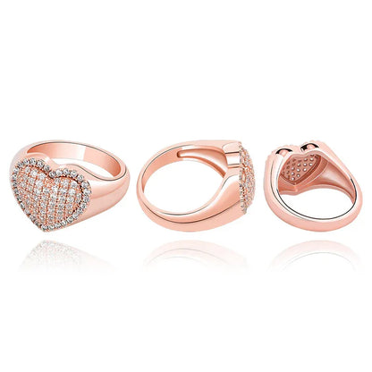 Couple's Heart Hip Hop Ring | Iced Out Zirconia Band | Caratix