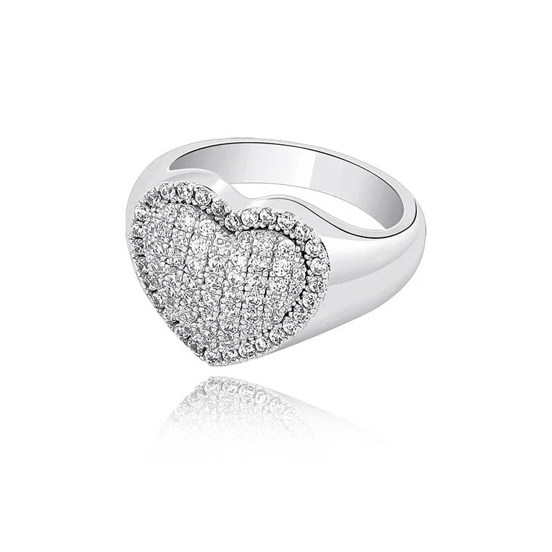 Couple's Heart Hip Hop Ring | Iced Out Zirconia Band | Caratix