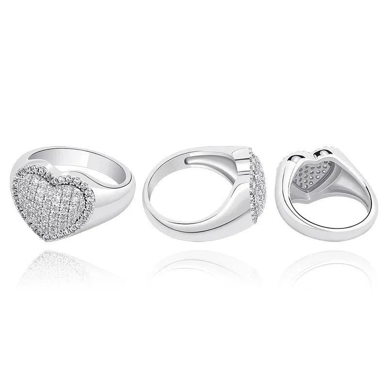 Couple's Heart Hip Hop Ring | Iced Out Zirconia Band | Caratix