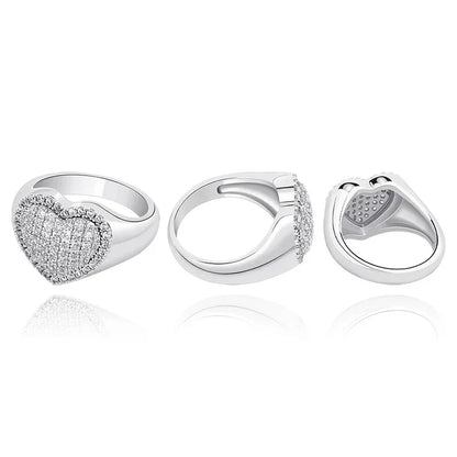 Couple's Heart Hip Hop Ring | Iced Out Zirconia Band | Caratix
