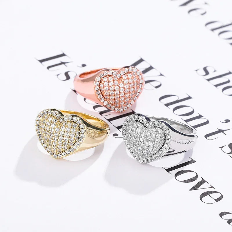 Couple's Heart Hip Hop Ring | Iced Out Zirconia Band | Caratix