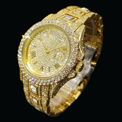 Day Date Roman Numerals VVS Iced Out Diamond Watch – Luxury Hip Hop Style