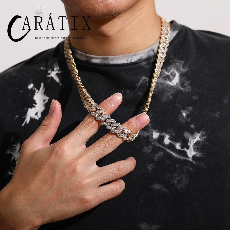 CARÁTIX 14mm Square Cuban Link Chain Necklace – 5A CZ Iced Out Hip Hop Bling Jewelry for Men | Solid Rapper Gift - CaratixJewelry