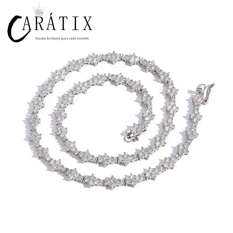 CARÁTIX 3mm Plum Flower Tennis Chain | Iced Out Hip Hop Choker Necklace for Women